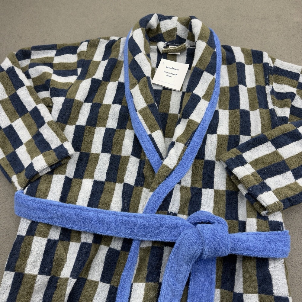 NWT Brooklinen Super-Plush Robe Size S Cobalt Limited Edition Checkerboard